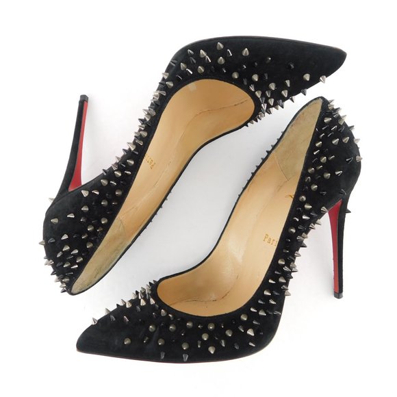 CHRISTIAN LOUBOUTIN Black Spike Suede Leather Heel Pumps 39 - Picture 6 of 10